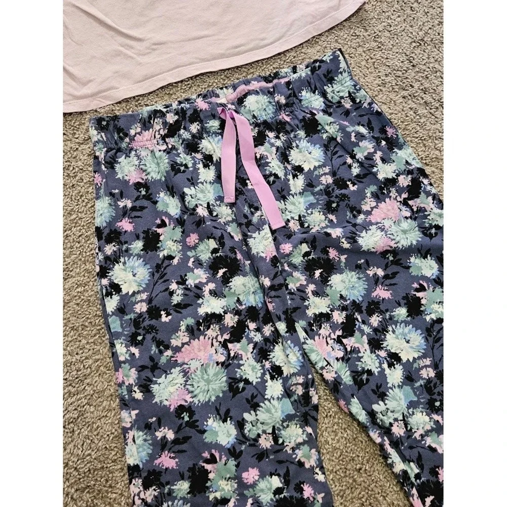 Vera Bradley Pajama Set Women Medium Pink Purple Floral Mums The Word Cotton